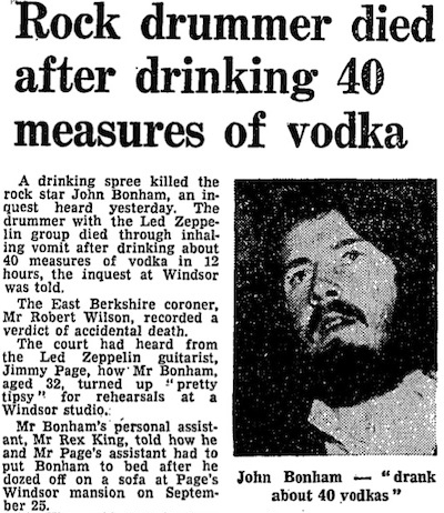 John Bonham drum death alcohol